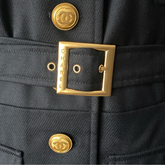 CHANEL Vintage Military Belted Jacket Gold Button Blazer FR 42 Exceptional! - Picture 5 of 6